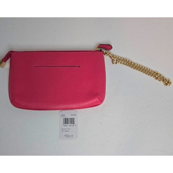 COACH ZIP WRISTLET F73044 WITH CHAIN ELECTRIC PINK CROSSGRAIN LEATHER NEW NWT - Picture 2 of 6
